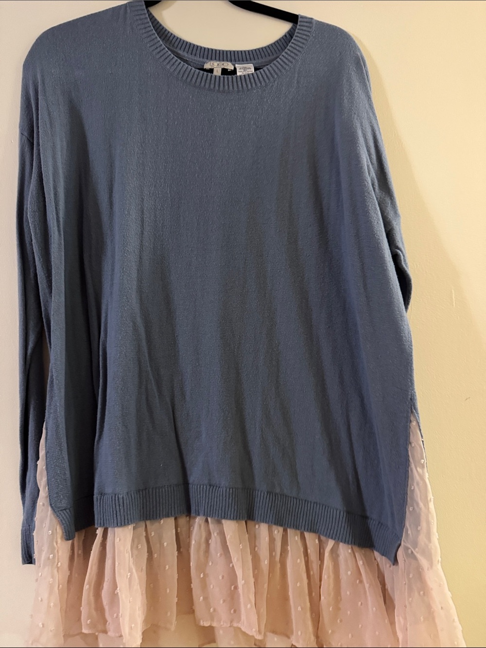 LOGO by Lori Goldstein Blue Sweater with Pink Tulle Hem